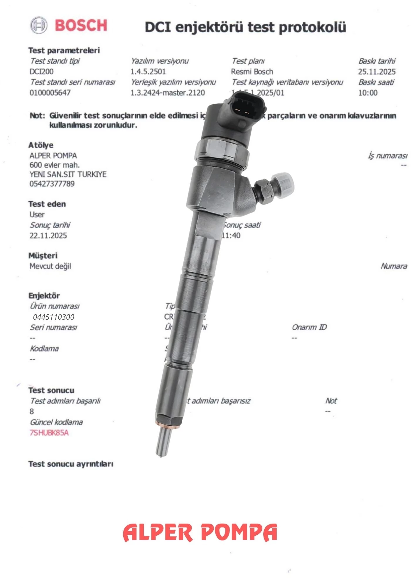 BOSCH 0445110300 Enjektör FİAT EGEA DOBLO 1.6 DİZEL AV2Q9F593AA
