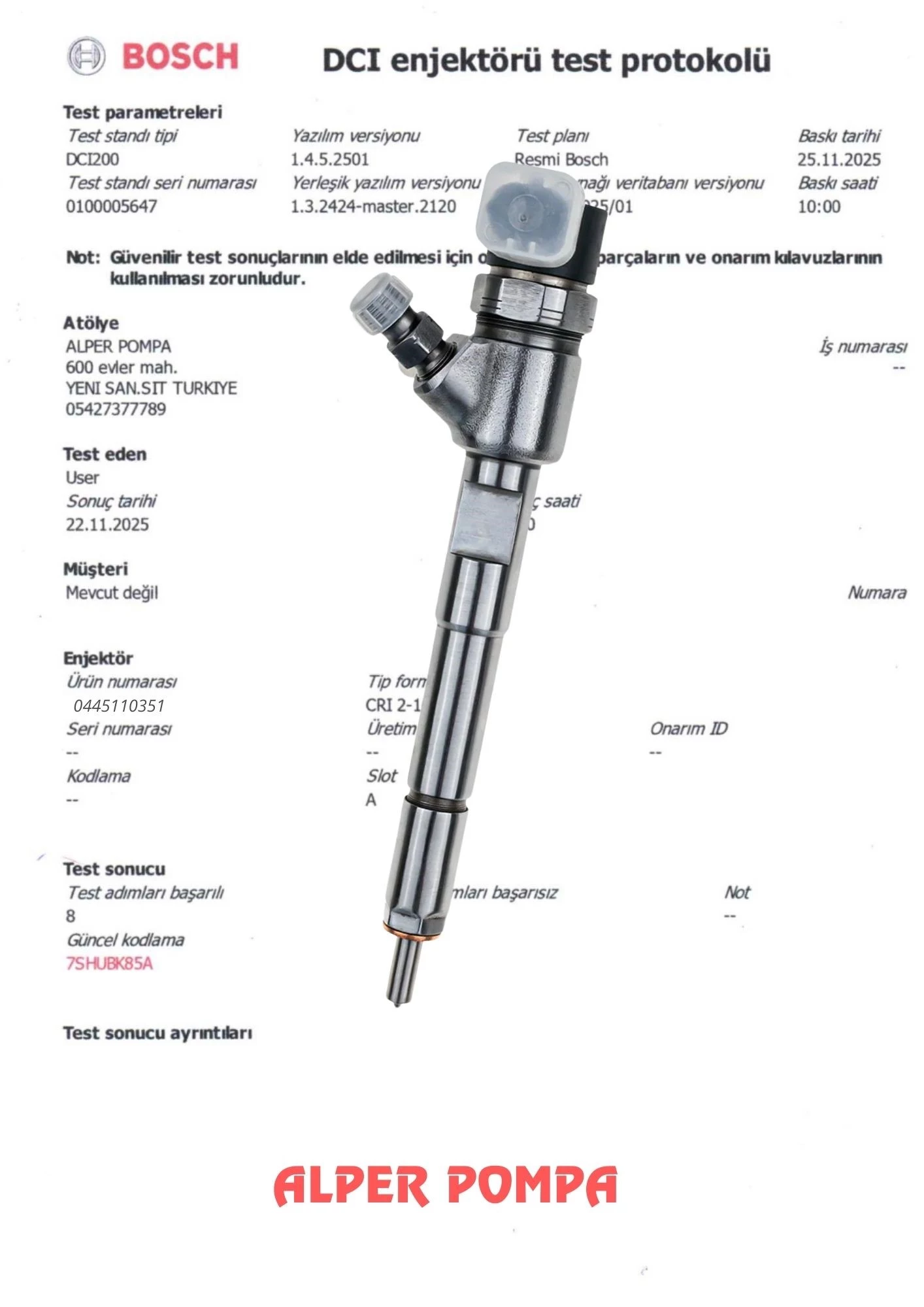 BOSCH 0445110351 Enjektör Fiat 1.3 EURO 5 Linea,Doblo,Fiorino,Egea 55219886