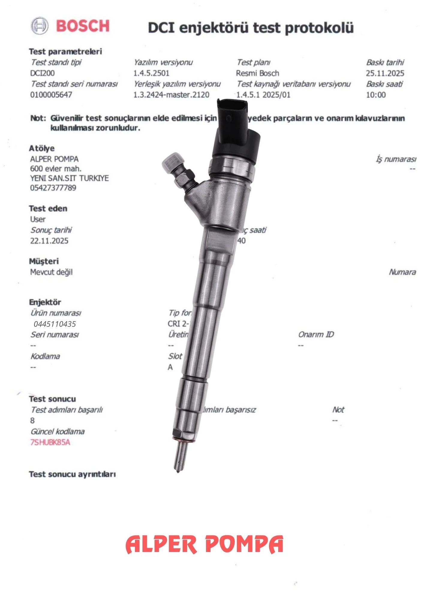 BOSCH 0445110435 Enjektör FİAT EURO 4 DUCATO 2.3L 0986435227