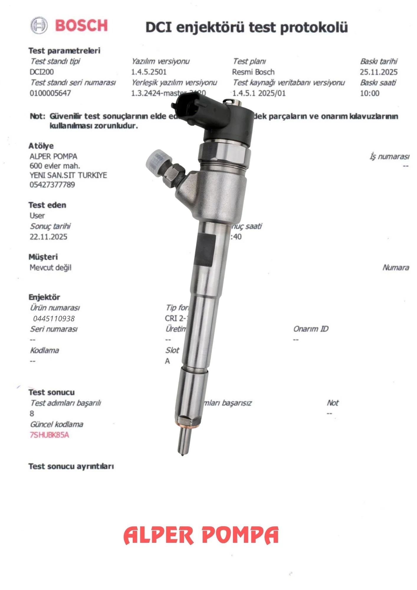 BOSCH 0445110938 Enjektör EURO 6 ENJEKTÖR EGEA ADBLUE,FIAT DOBLO 1.3 46337726