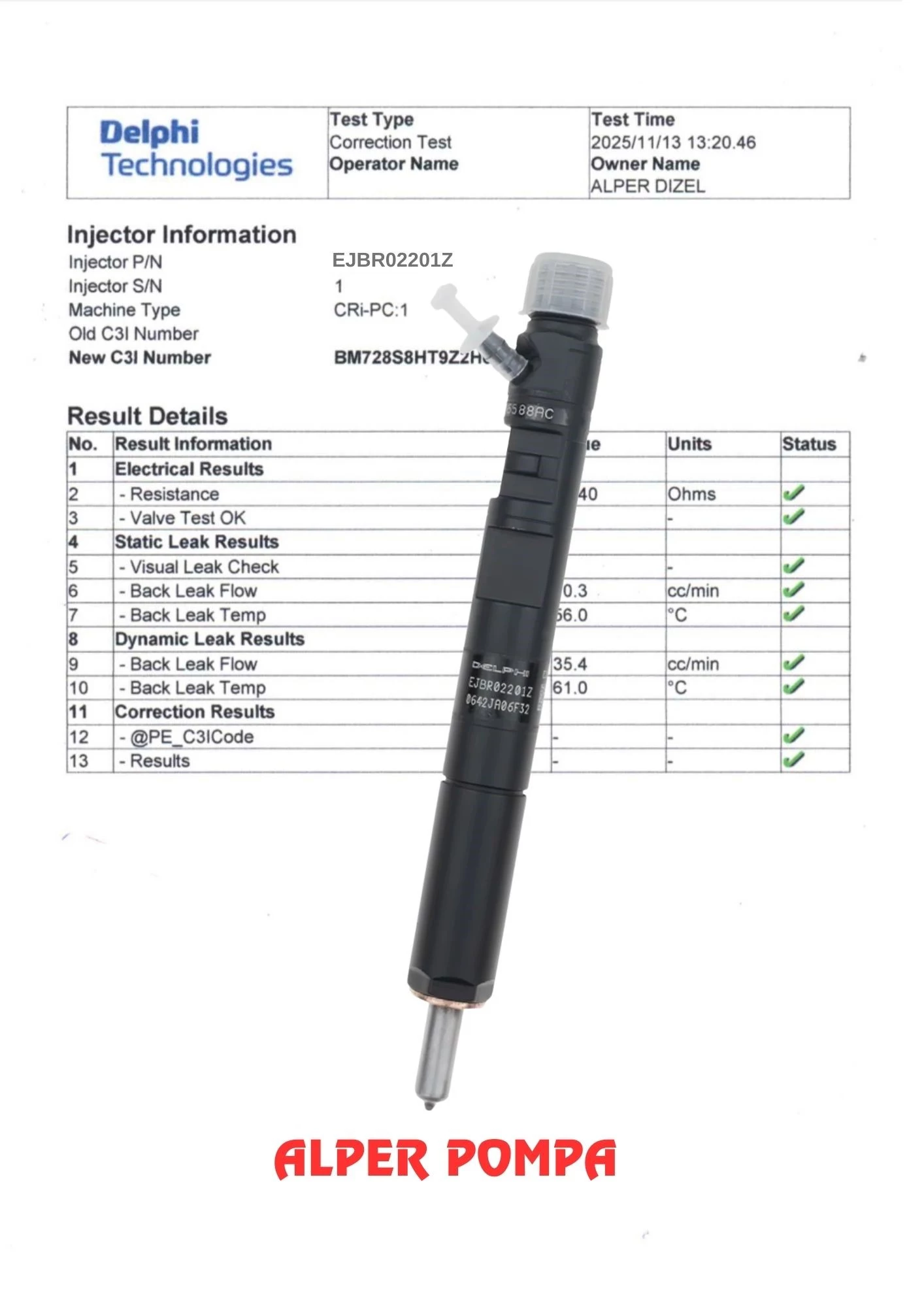 DELPHİ EJBR02201Z Enjektör Ford Tourneo Connect , Transit Connect 1.8 TDCi 1S4Q9F593AF