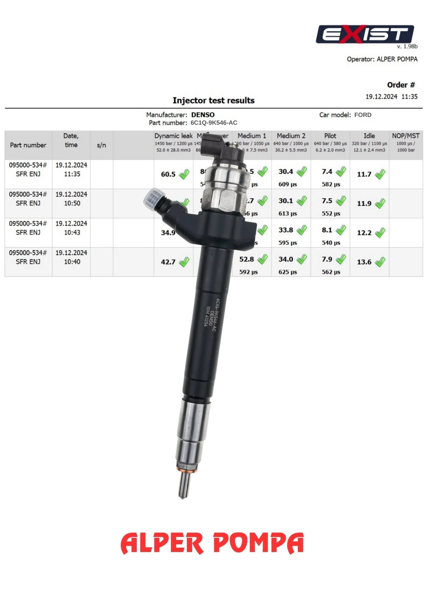DENSO 6C1Q-9K546-AC ENJEKTÖR FORD TRANSİT JUMPER,BOXER 