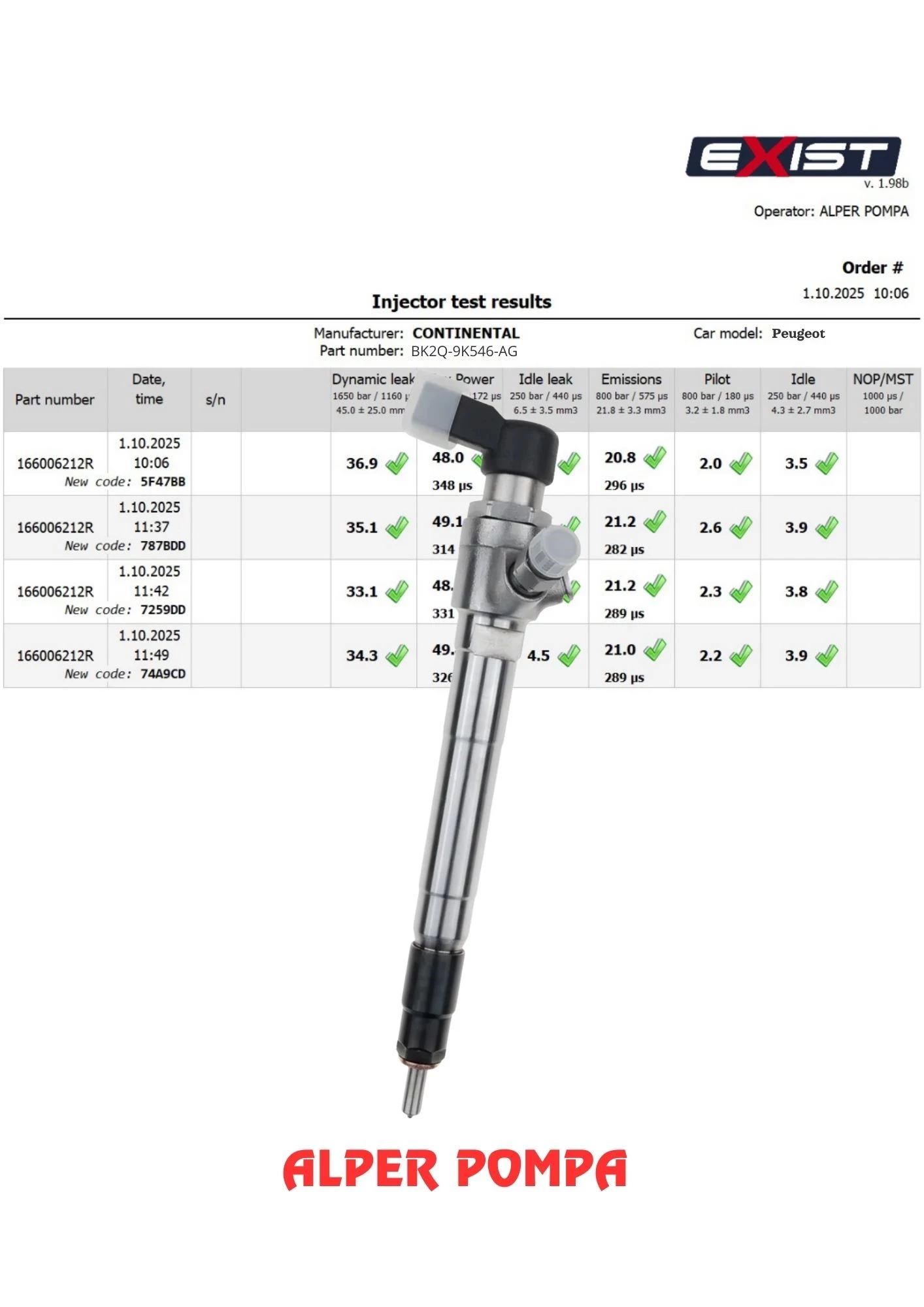 SIEMENS BK2Q9K546AG - 9801125480 - A2C59517051 ENJEKTÖR FORD TRANSİT - CUSTOM, PEUGEOT BOXER, CİTROEN JUMPER EURO 5