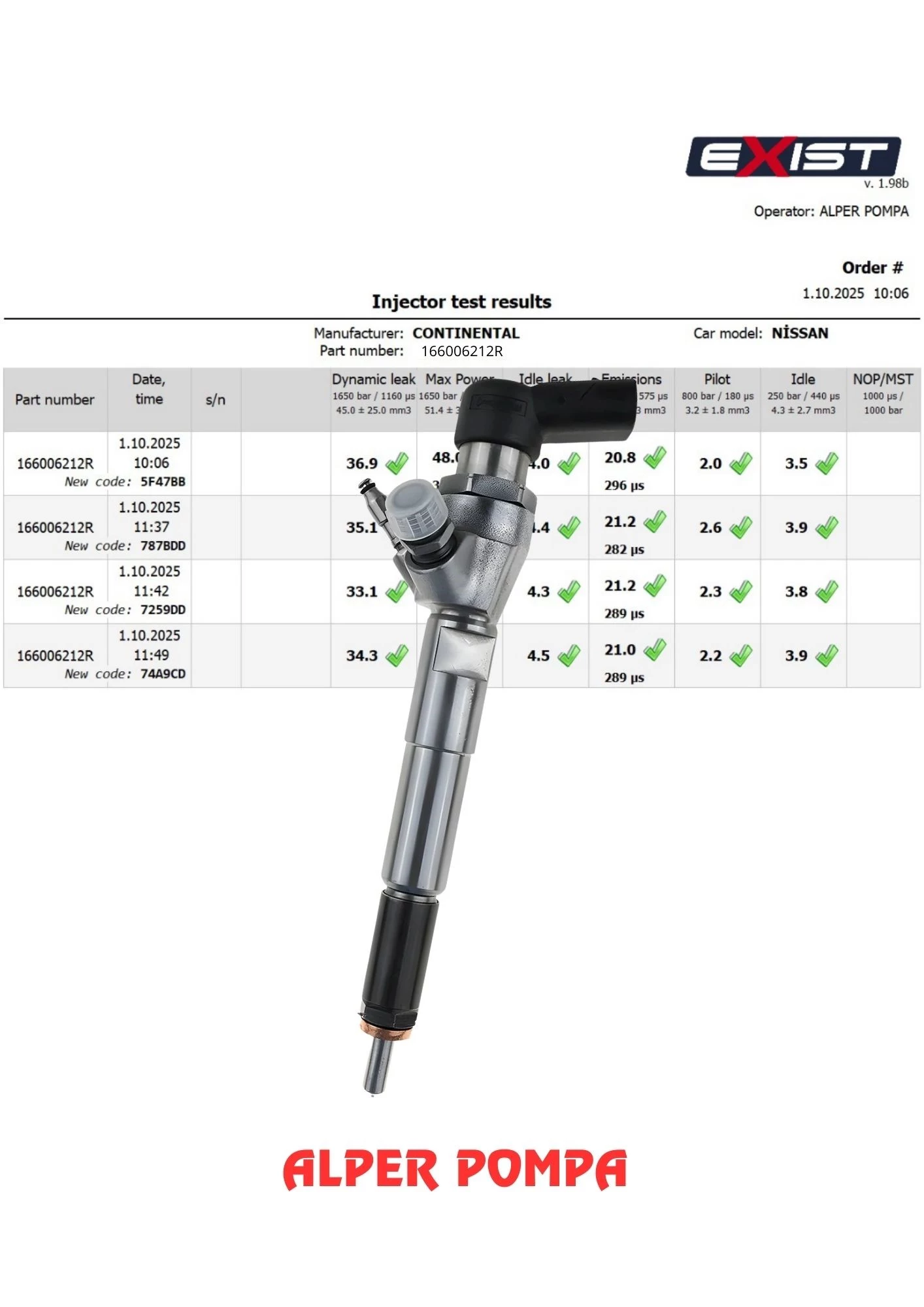 SIEMENS A2C59507596 -166006212R - H8201100113 RENAULT MEGANE 4 , KADJAR - NİSSAN Qashqai - MERCEDES CLA , A180, B180 ENJEKTÖR 1.5 dCi